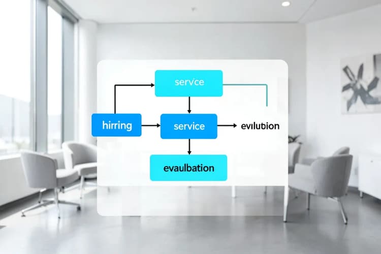 Um diagrama simples mostrando o fluxo de um processo de terceirização, com caixas representando etapas como 'contratação', 'serviço' e 'avaliação', conectadas por setas.