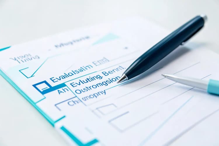 Checklist sendo preenchido com uma caneta, representando a avaliação de critérios para escolher uma empresa de terceirização.